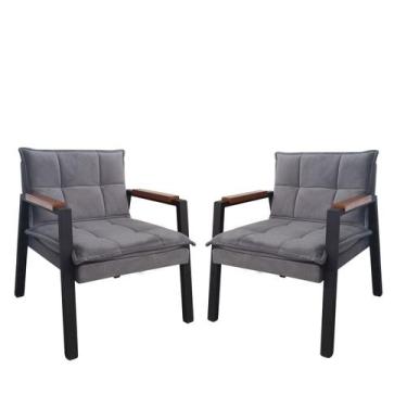 Imagem de Conjunto 02 Poltrona Estilo Industrial Braço de Ferro Fortaleza - GDec