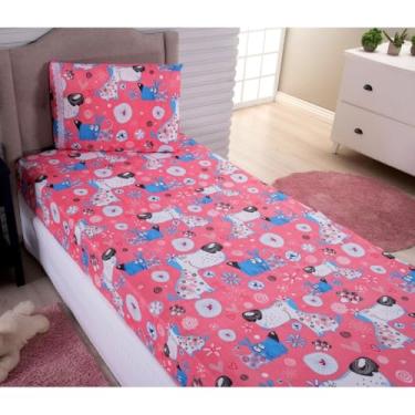 Imagem de Kit Jogo De Lençol Solteiro Com Elástico 2 Peças(Dog Rosa)