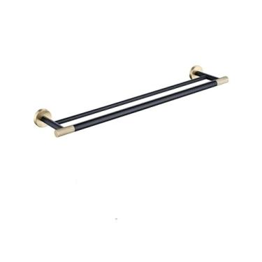 Imagem de Conjunto de banheiro preto e dourado - Toalheiro com suporte para escova de papel higiênico | Aço inoxidável, 4 peças, toalheiro duplo