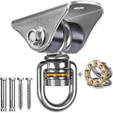 Imagem de BeneLabel Gancho de balanço silencioso de aço inoxidável com rolamento, rotação de 360°, gancho giratório de 453 kg, suporte giratório para rede, baloiços de varanda, sacos de pancada