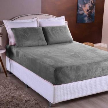 Imagem de Lençol De Plush 3 Peças Solteiro Casal Padrão Queen King COM ELÁSTICO A VOLTA TODA(Cinza,King 3 Peças)