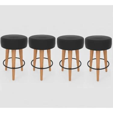 Imagem de Kit 4 Banqueta Média Cozinha 60cm Estofada Preto Madeira Maciça Urban