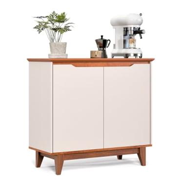 Imagem de Aparador Buffet Flow 2 Portas com Pés de Madeira Maciça (Off White/Freijo)