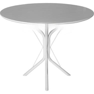 Imagem de Mesa Jantar Tampo 70cm Quadrada ou Redonda Madeira Mdf Pé Base 4 Apoio Metal(Redondo Branco)