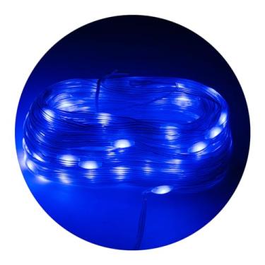Imagem de Fita LED Pisca Azul 10m com 8 Modos de Luz | Iluminação Natal Ano Novo Tomada Bivolt para Festa Varanda Jardim