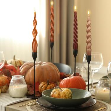 Imagem de Nuanchu 4 peças de velas afuniladas torcidas de 19 cm, sem perfume, espiral, sem fumaça, espiral, espiral, para casamentos, feriados, jantares, decorações de casa (cor outono)