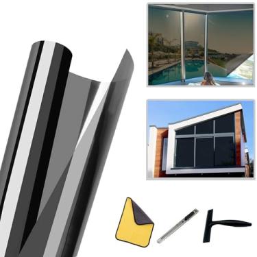 Imagem de Película de janela unidirecional, proteção de privacidade diurna e película solar com isolamento térmico, blocos de película de vidro refletiva PET blackout 99% UV, fácil instalação para janelas de