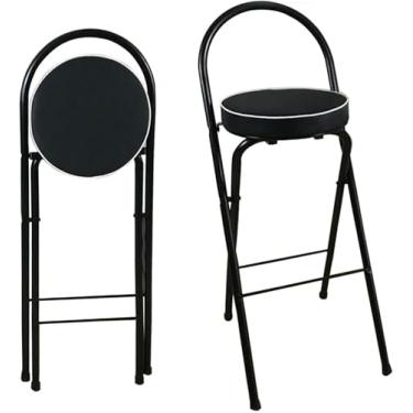 Imagem de Cadeira De Cozinha, Banquinho De Bar Dobrável, Assento Acolchoado Redondo Para Festa De Cozinha Em Casa E Escritório, Black, 70cm/28inch