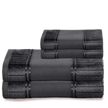 Imagem de Kit 2 Toalhas De Banho E 2 Rosto Para Pintar Artesanalle – Jogo de Toalhas Premium 2 Peças com Barra para Pintar ou Bordar em Máquina – Diversas Cores (Preta)