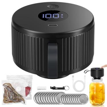 Imagem de MJ02 Seladora a vácuo elétrica Mason Jar 3 em 1, kit selador a vácuo automático sem fio para boca larga e boca regular com 20 tampas de válvula de ar e 2 sacos a vácuo
