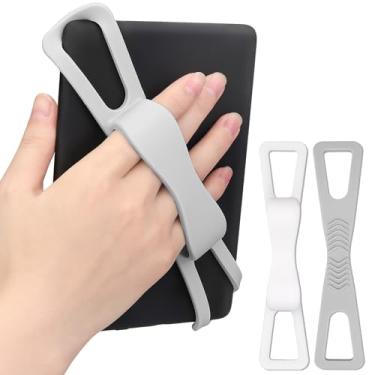 Imagem de Dexspoeny Pacote com 2 alças de silicone para Kindle e tablets, suporte seguro e leve para dedos para Kindle Paperwhite/iPad/Samsung/Kobo/Oasis/Fire/Sony/Lenovo E-Readers (branco + cinza)