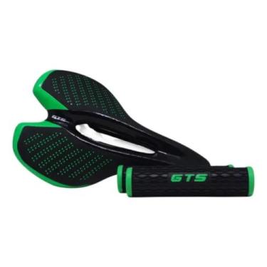 Imagem de Selim Vazado Bike Mtb Gts C/ Led Sinalizador Banco + Manopla, Verde