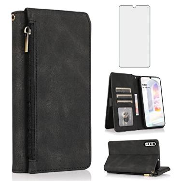 Imagem de Asuwish Compatível com LG Velvet 5G/LGVelvet Verizon G5 UW T-Mobile 2020 Capa carteira de vidro temperado protetor de tela com zíper retrô capa flip de couro suporte para cartão LM G900UM 4G Tmobile