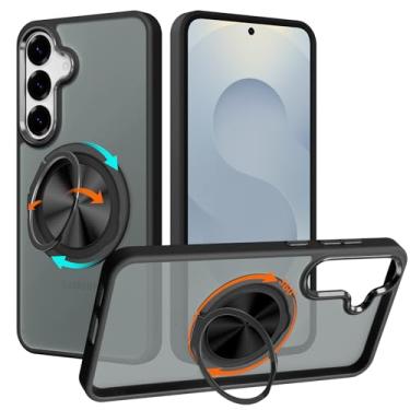 Imagem de ZIYE Capa preta para Samsung Galaxy S25 Plus com suporte [compatível com MagSafe] Capa magnética de grau militar à prova de choque com suporte giratório de 360 graus para mulheres e homens