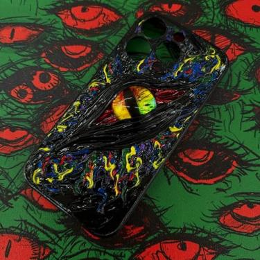 Imagem de Unitvbba Capa de telefone gótica 3D feita à mão com olho de monstro – Ajuste personalizado para todos os modelos de telefone – Exclusivo para fãs de terror, cosplay, amantes de estética escura