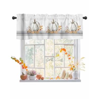 Imagem de Cortina de abóbora branca para cozinha, dia de Ação de Graças, folha de outono, tratamento de janela, cortinas para cozinha, sala de estar, banheiro, outono, decoração sazonal, 1 painel 137 x 45 cm