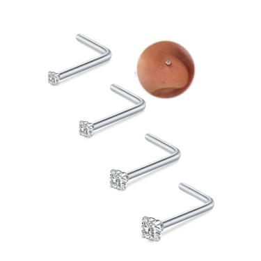 Imagem de MODRSA Piercing de nariz de titânio 20 g em forma de L grau implante titânio piercing prata piercing de narina calibre 20 pequeno minúsculo hipoalergênico aço cirúrgico joia de narina 1,5 mm 2 mm 2,5