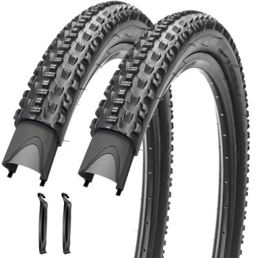 Imagem de SIMEIQI Pacote com 2 pneus de bicicleta 26 x 2,10/27,5 x 2,10 pneus de bicicleta dobráveis de 66/69,8 cm adequado para 26/27,5 x 1,95 26 X 2,10 26 X 2,125 Mountain Bike Beach Cruiser Bicicletas
