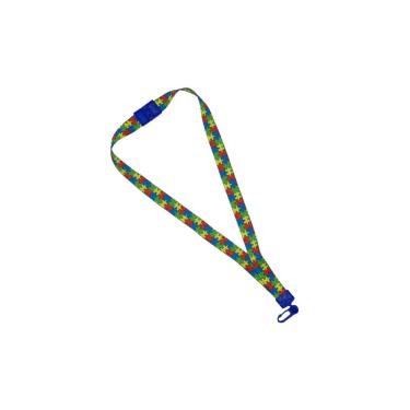 Imagem de Cordão para Crachá com Presilha Plástica e Trava Anti Sufocamento Quebra Cabeça-Tea, Nylon, (2x42 cm), Azul, PlastPark, 2 unidades