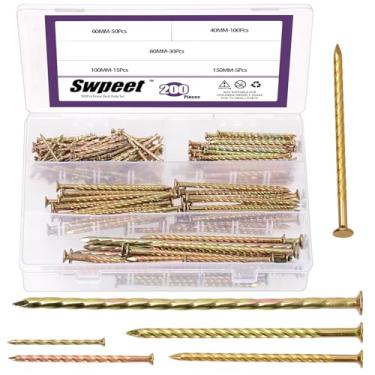 Imagem de Swpeet 200 peças 5 tamanhos 40/60/80/100/150 mm aço carbono colorido zinco chapeado cerca deck kit sortido conjunto de pregos de haste em espiral para reparo de piso de casa parede marcenaria