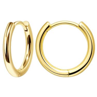 Imagem de Poxtex Conjunto de 1 par de brincos pequenos de argola de ouro para mulheres, hipoalergênicos, banhados a ouro real 14 K, conjuntos de brincos para vários piercings, leves, minifos, fofos, delicados,
