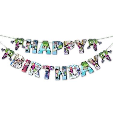 Imagem de Decoração de faixa de feliz aniversário Bast Boy - Banner de festa de super-herói de desenho animado para decoração de parede ou pano de fundo divertido e colorido para celebrações de aniversário