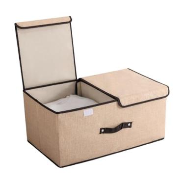 Imagem de Caixa Organizadora Bege Dobrável com Divisória Ajustável - Perfeita para Closet, Viagem, Quarto e Organização Doméstica