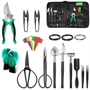 Imagem de Mefape Kit De 24 Peças Para Bonsai, Conjunto Ferramentas Aparar, Tesoura Aço Carbono Iniciantes, Pá Ancinho Inoxidável, Poda Jardinagem, Luvas