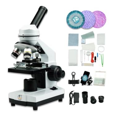 Imagem de Grampus Microscópio Minocular Composto Acromático 40X-2000X, Iluminação Led Dupla, 10 Lâminas Preparadas, 100 Lamelas E Kit Experimental Oferecido Para Crianças, Estudantes, Adultos E Crianças