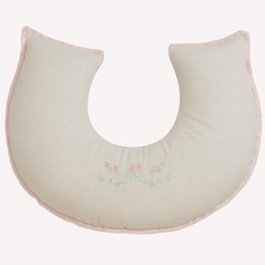 Imagem de Almofada de Amamentação Brubrelel em Linho – Conforto Anatômico com Bordado para Bebê Menina (Valentina)