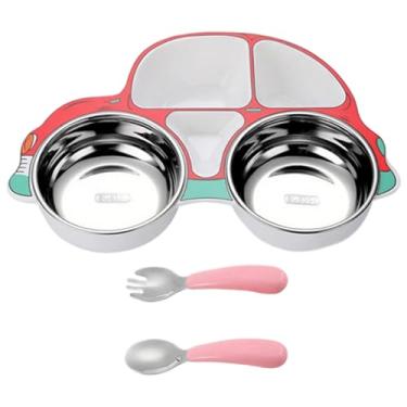 Imagem de Pratos divididos para crianças, lindo conjunto de utensílios de mesa em forma de carro, PP seguro e aço inoxidável 5 placas antiderrapantes para controle de porção em casa, escola, jardim de infância
