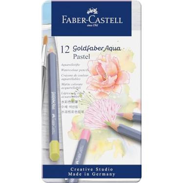 Imagem de Faber-Castell Lápis de aquarela Goldfaber Aqua Pastel – 12 lápis de cor de água pastel, lápis de cor aquarela para pintura e desenho