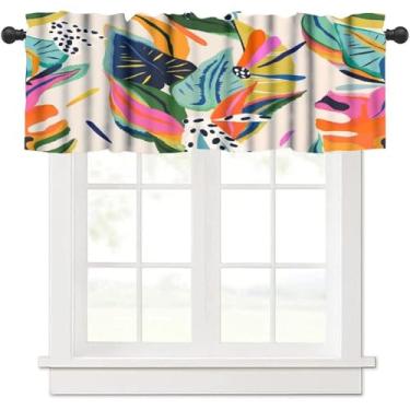 Imagem de Cortina curta com estampa botânica de flores coloridas para café, sala de jantar, cozinha, escritório, quarto, sala de estar, decoração de casa, 137 x 45 cm