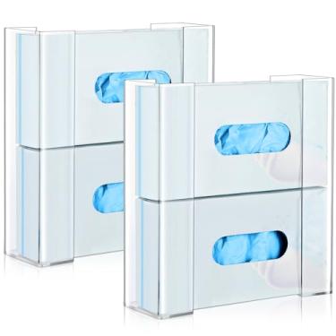 Imagem de LOYIM Dispensador de luva de acrílico montado na parede, 2 unidades, suporte duplo para laboratório, cozinha, banheiro, hospital, salão de beleza, suporte de caixa de lenços para luvas, lenços,