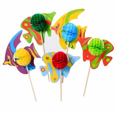Imagem de Espetos de bambu decorativos de peixe-palhaço havaiano – palitos de coquetel tropical de 13 cm com design de pétala de flor para aperitivos, sobremesas, bebidas, artigos de festa, Luau, Tiki, pacote