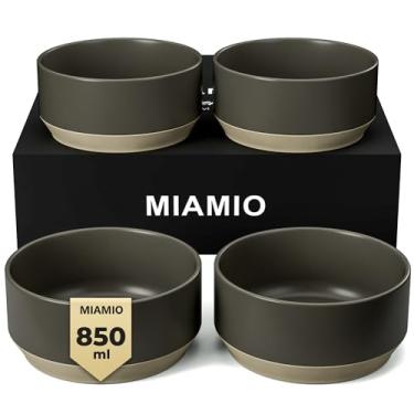Imagem de MIAMIO Conjunto de 4 tigelas de cerâmica (850 g) para macarrão, ramen, cereal, salada – seguro para lava-louças e micro-ondas – Coleção Sierra (escura, tigelas (4x))