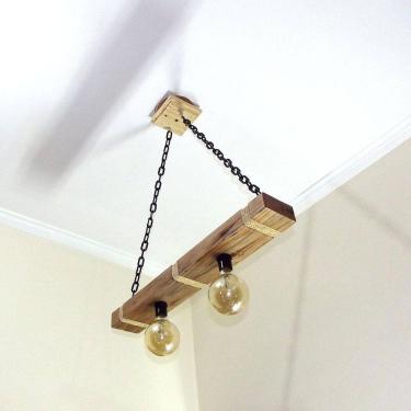 Imagem de Luminária Lustre Pendente Rústico Retro Madeira 65Cm