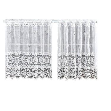 Imagem de Cortina Pia Renda Cozinha Branco Lisa Floral 1,60X0,80 Alt
