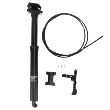 Imagem de Asixxsix Canote retrátil para bicicleta, canote retrátil hidráulico com curso de 125 mm, canote leve de liga de alumínio com elevação hidráulica e anel selado para passagem interna