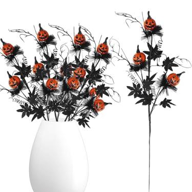 Imagem de DIYKST 5 peças de flores artificiais de Halloween com ramos de folha de bordo de abóbora, decorações de Halloween para ambientes internos para escritório, casa, buzina (5)