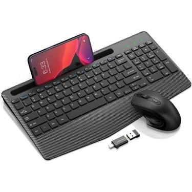 Imagem de Combinação de teclado e mouse sem fio, teclado ergonômico com apoio pa