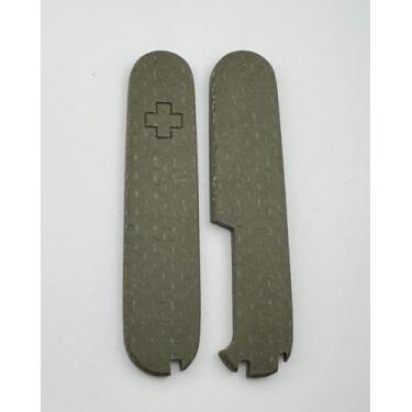 Imagem de Capas de substituição para balanças Victorinox Plus 91 mm alças de lona Micarta com pinça de palito de dente pino e compartimentos para caneta esferográfica (grande verde militar)