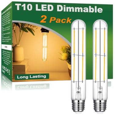 Imagem de Vinaco Lâmpada LED T10 2700K branco quente, pacote com 2 T30 regulável LED tubular 600 lm, vidro transparente LED T30 lâmpada de filamento base E26 6W equivalente a 60W 120V, sem cintilação vintage