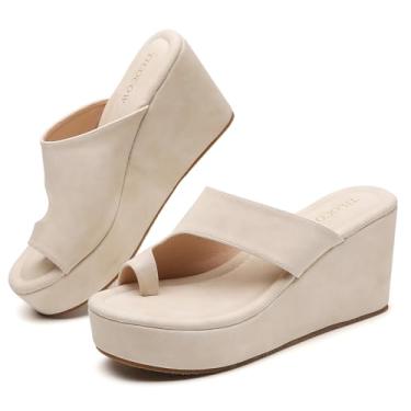 Imagem de Tilocow Sandália feminina de joanete de cunha com plataforma de salto alto e salto alto e leve, Bege, 38