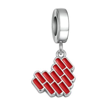 Imagem de BlingNuts Pingente feminino I Love You, para mãe, filha, esposa, tijolo vermelho, coração, compatível com pulseiras Pandora