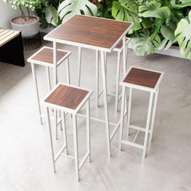 Imagem de Conjunto Mesa Alta Bar Bistrô 4 Bancos Imbuia Botequim Industrial Whit