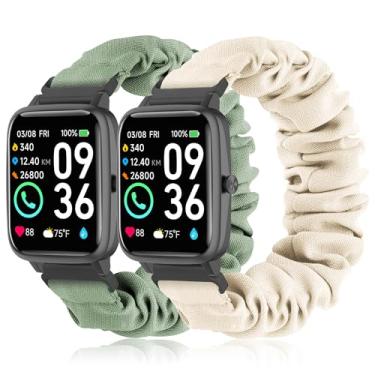 Imagem de Sunnyson Pacote Com 2 Faixas Elásticas Para Scrunchie Compatíveis Relógio Inteligente Woneligo/Fitpolo Idw13, Tiras De Tecido Elástico 22 Mm Toobur Idw13/Idw16/Idw19/Idw17, Fitvii H57/H56/Hm78, Temi