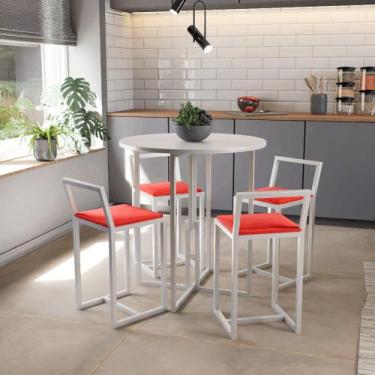 Imagem de Conjunto Mesa Redonda Branca 4 Cadeiras Pequena Estofado Industrial Wh