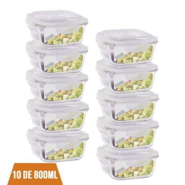 Imagem de 10 Pote 800ml Vidro Marmita Fitness Tampa 4 Trava Hermético - QUALITY 