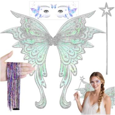 Imagem de Fairy Wings Adult Women - Fantasia de fada de asas de anjo de borboleta para mulheres, acessórios de fada, fantasias de Halloween, lembrancinha de festa, vestido branco